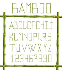 Green bamboo alphabet isolated on white background.