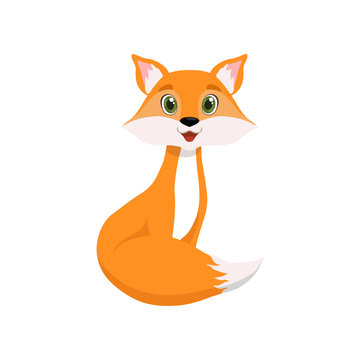 Cute little red fox, lovely animal cartoon character vector Illustration