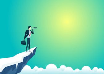 business people illustration of businessman top mountain looking use telescope