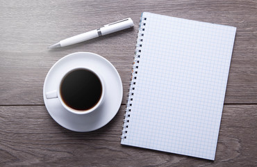 coffee notebook pen