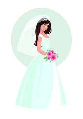 Bride.  Isolated objects. Vector illustration for the wedding invitation and graphic design. Bride wearing wedding dress. Isolated on background.