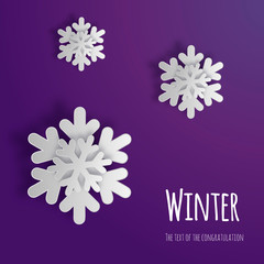 Vector volumetric snowflakes 3d, paper cut. Background for postcards, sites, wallpapers, posters, posters