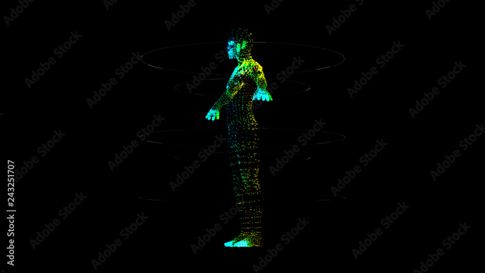 Aufkleber Futuristic motion element user interface information technology virtual biomedical holographic human body scan diagnostic with data and telemetry head up display for background computer desktop screen