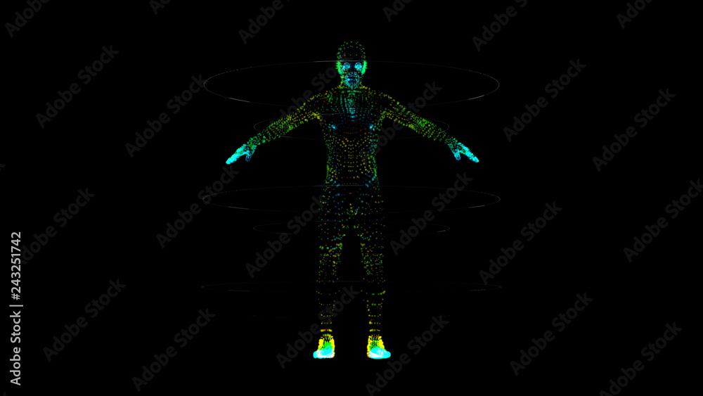 Aufkleber Futuristic motion element user interface information technology virtual biomedical holographic human body scan diagnostic with data and telemetry head up display for background computer desktop screen