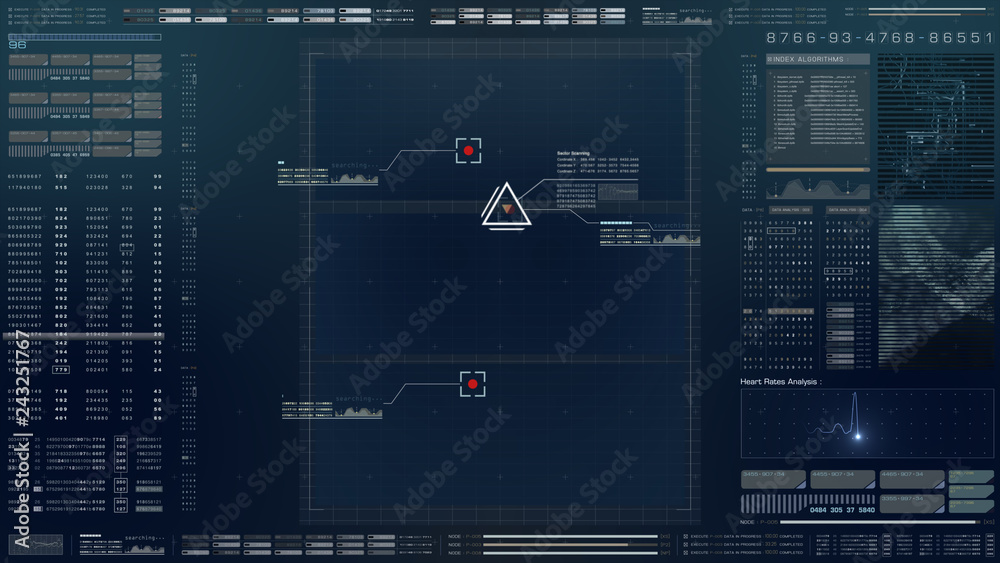 Poster Futuristic motion element user interface information technology virtual biomedical holographic human body scan diagnostic with data and telemetry head up display for background computer desktop screen