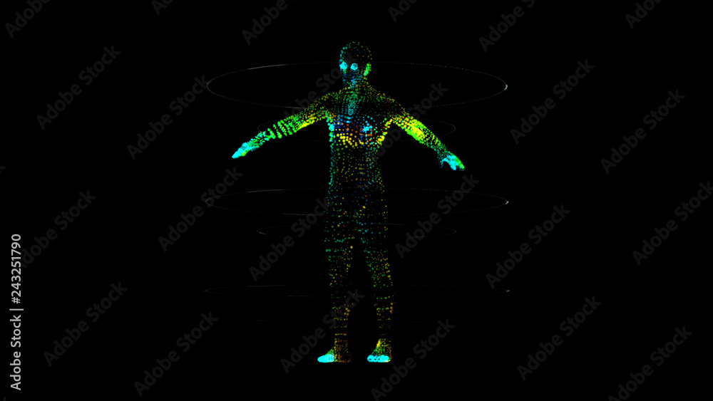 Aufkleber Futuristic motion element user interface information technology virtual biomedical holographic human body scan diagnostic with data and telemetry head up display for background computer desktop screen