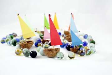 Marbles and ships from nuts