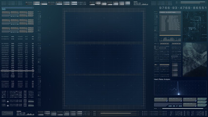 Futuristic motion element user interface information technology virtual biomedical holographic human body scan diagnostic with data and telemetry head up display for background computer desktop screen