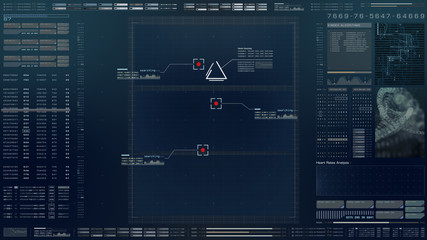 Futuristic motion element user interface information technology virtual biomedical holographic human body scan diagnostic with data and telemetry head up display for background computer desktop screen