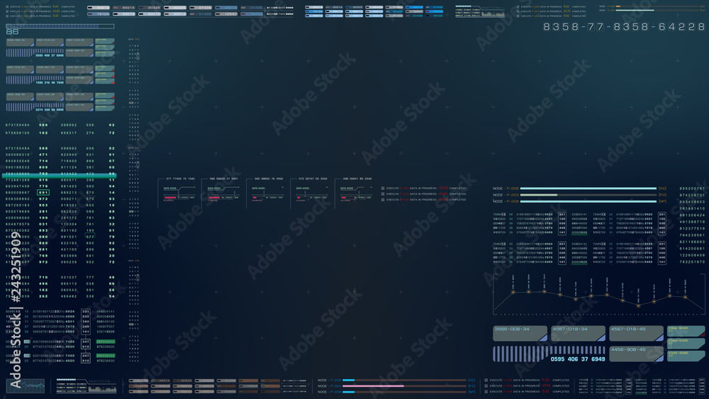 Aufkleber Futuristic motion graphic user interface head up display screen with digital hologram Nuclear Fusion energy simulator and data telemetry information display for digital background