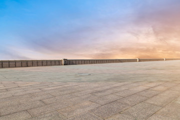 Empty Plaza Floor Bricks and Beautiful Natural Landscape