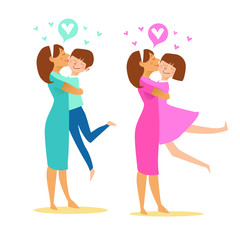 Mom hugs her child.  Flat vector illustration.