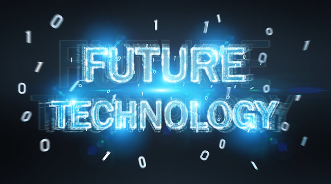 Future technology text hologram 3D rendering