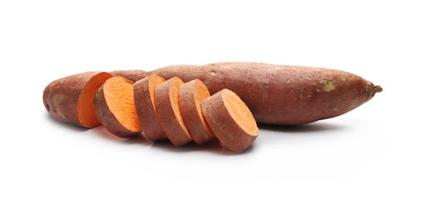 Sweet potato slices isolated on white background