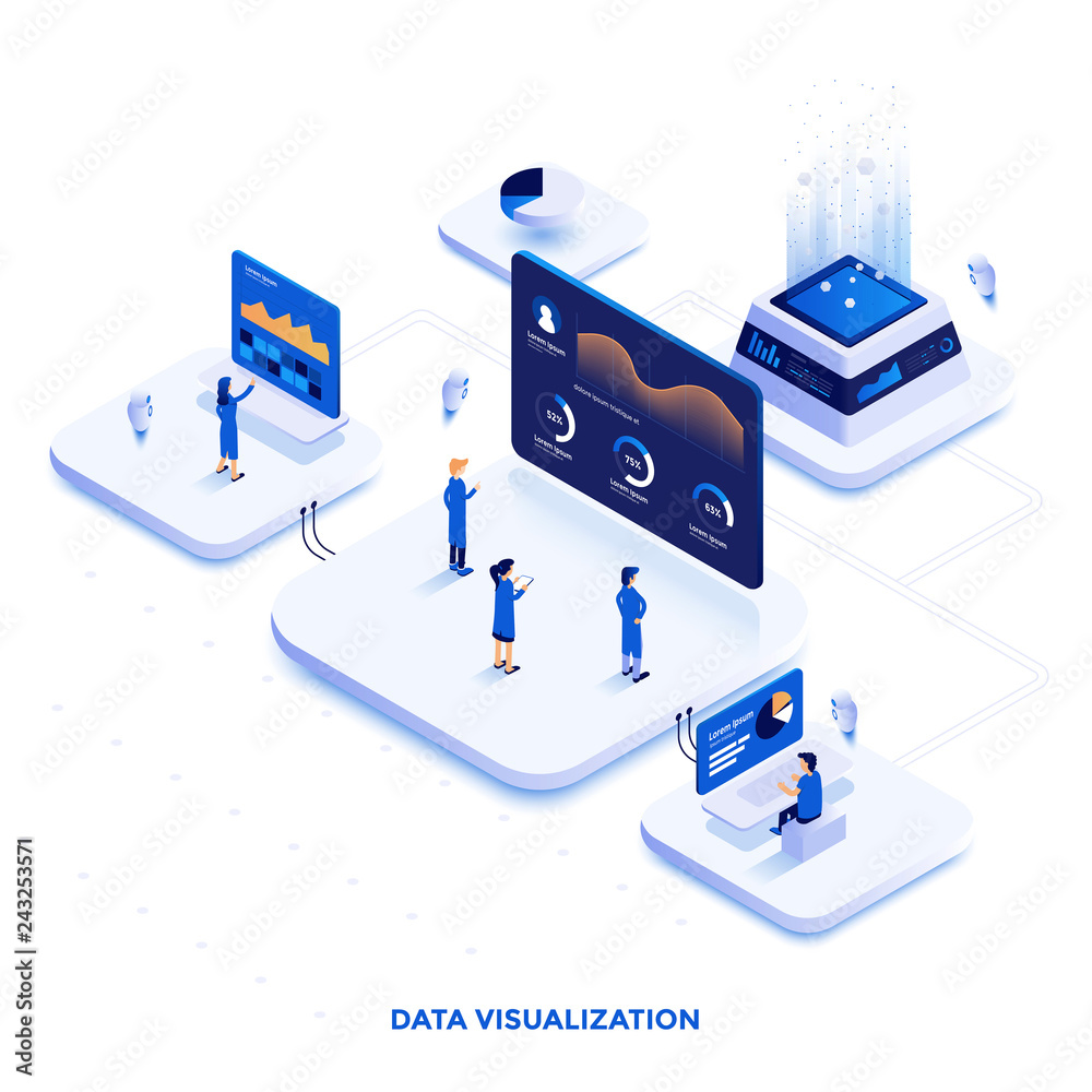 Sticker flat color modern isometric illustration design - data visualization
