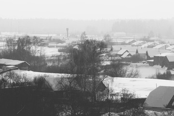 Winter landscape in the village.