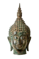 Buddha head sculpture on white