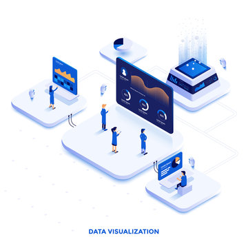 Flat Color Modern Isometric Illustration Design - Data Visualization