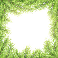 Fototapeta na wymiar Festive Merry Christmas and Happy New Year greeting card template. Frame of tree branches. EPS 10
