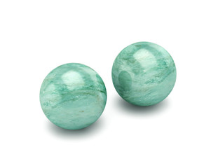 Two polished stone spheres, meditation balls isolated on white. Clipping path included