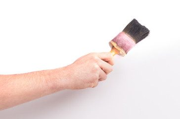 Man using old paint brush