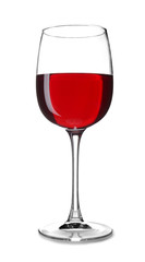 Glass of red wine on white background
