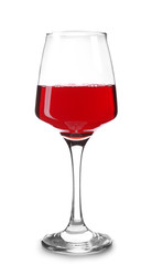 Glass of red wine on white background
