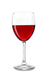 Glass of red wine on white background