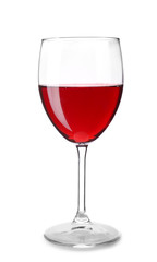 Glass of red wine on white background