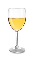 Glass of wine on white background