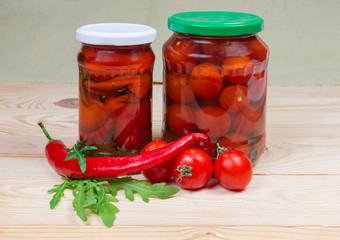 Canned and fresh peppers chili and cherry tomatoes