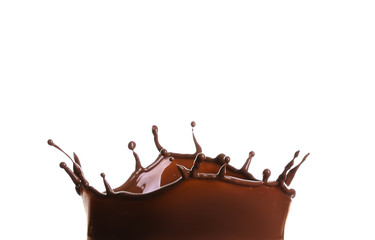 Splash of hot chocolate on white background