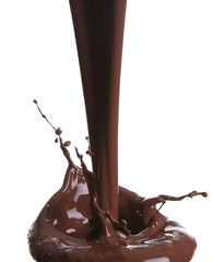 Splash of hot chocolate on white background