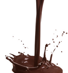 Splash of hot chocolate on white background