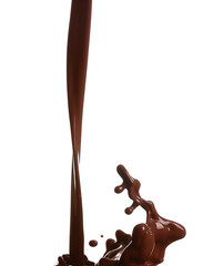 Splash of hot chocolate on white background