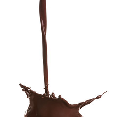 Splash of hot chocolate on white background