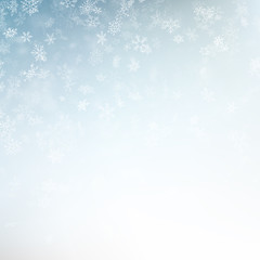 Naklejka na ściany i meble Blue blurred winter banner with snow flakes. EPS 10