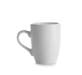 Cup of hot tea on white background