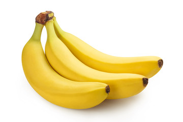Bunch of ripe yellow bananas, isolated on white background