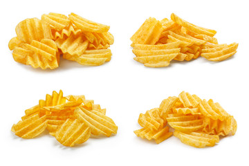 Set of delicious potato chips, isolated on white background