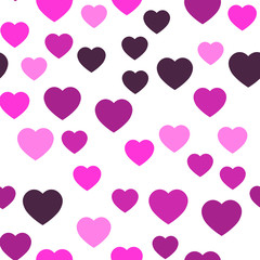 Pink hearts seamless pattern. Random scattered hearts background. Love or Valentine theme. Vector illustration.