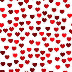 Red hearts seamless pattern. Random scattered hearts background. Love or Valentine theme. Vector illustration.