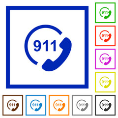 Emergency call 911 flat framed icons