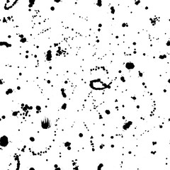 Splatter seamless pattern with ink drops and dots. Black and white artistic background