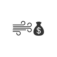 Financial losses. Money to the wind. Vector icon isolated on white background.
