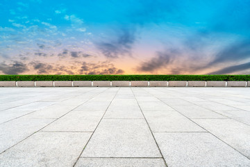 Empty Plaza Floor Bricks and Beautiful Natural Landscape