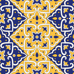 Parquet mexican tile pattern vector seamless with floral motifs. Portuguese azulejos, mexico talavera, spanish ceramic or italian sicily majolica. Mosaic texture for kitchen floor or bathroom wall.