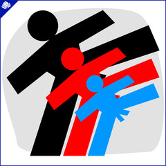 Karate high kick emblem. Martial art colored simbol design. Vector, EPS.