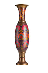 metal oriental vase with an ornament isolated on a white background