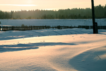 Winter rural landscape. Nature background.